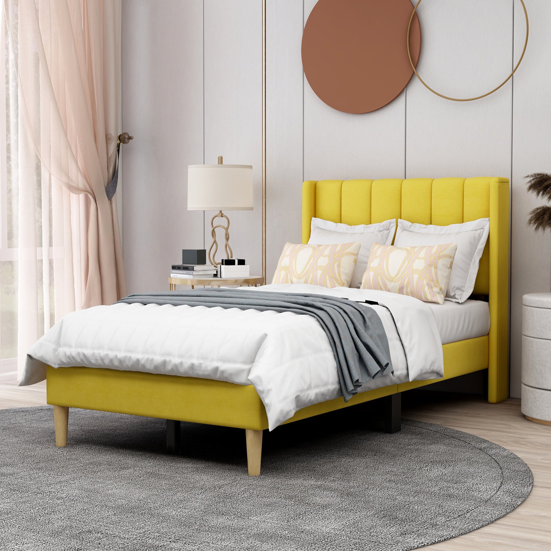 Eriksay Low Profile Upholstered Platform Bed with Wingback Headboard